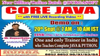 CORE JAVA Offline/Online Training @ DURGASOFT