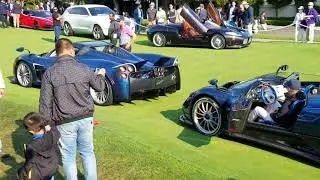 Insane concept car lawn departure with Pagani Zonda HP Barchetta and Huayra Roadster