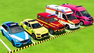 TRANSPORTING POLICE CARS & AMBULANCE EMERGENCY VEHICLES WITH SCANIA TRUCKS ! Farming Simulator 22