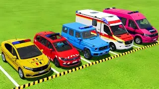 DACIA, VOLKSWAGEN POLICE CARS & MERCEDES AMBULANCE EMERGENCY VEHICLES TRANSPORTING ! FS22