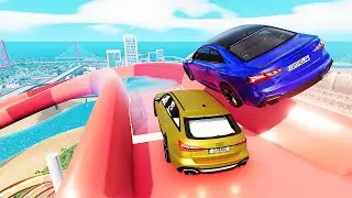 Cars VS Water Slides Parkour - Sports Car Crash Driver - BeamNG Drive