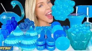 ASMR BLUE FOOD MUKBANG, EDIBLE BOWL RASPBERRY JELLY, ISOMALT SOUR CANDY, KOHAKUTOU LAYERED JELLO 먹방