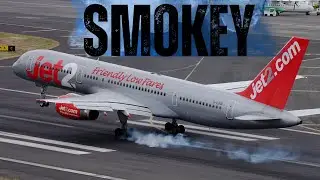 SMOKEY 757 touch down and FULL POWER Take Off at Madeira