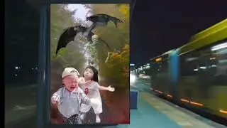 괴물과 해골 인간이 나타나서 쫓아오자 꼬마 소녀는 춤을 추고 귀여운 아이는 울면서 도망가고 있다