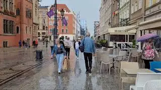 Wroclaw Poland Rainy Day on the Market Square (4k, 60FPS)