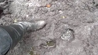 Black leather Boots in Mud, Over the knee Boots