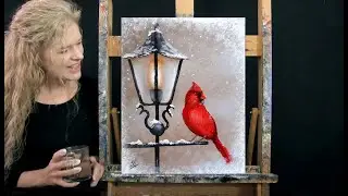 Learn How to Paint WINTER CARDINAL with Acrylic - Paint & Sip at Home - Fun Step by Step Tutorial