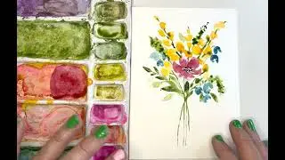 Watercolor Beginners step by step wildflower bouquet.  Everything you need to know~