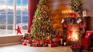 CHRISTMAS FIREPLACE  4K - 2 HR Holiday Screensaver Scene + Crackling Fire Sounds