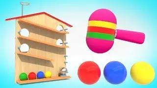 Cartoon for kids | Learning Colors with Wooden House and Colored Balls 