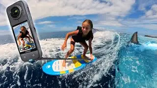 Kids Wake Surfing in the Ocean!! Be Safe with Sharks! Reviewing the new Insta360 X4