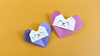 ❤️ Оригами валентинка: сердечко с котиком! Простое оригами из бумаги на День Святого Валентина