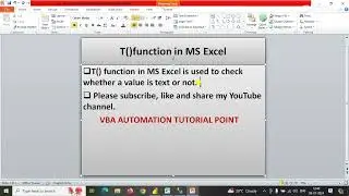 T() Function in MS Excel # most valuable function to check value is text or value #Ms Excel Formula#