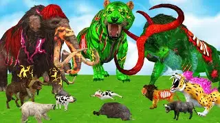 10 Mammoth Elephant cow vs 10 Big Tiger Bull Zombie Buffalo Fight Cow Baby Saved By Woolly Mammoth