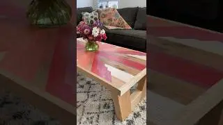 Making a bright and colorful wood mosaic coffee table. 