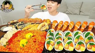 ASMR MUKBANG 직접 만든 순두부 열라면 김밥 김치 유부초밥 먹방! RAMYEON & KIMBAP MUKBANG EATING SOUND!