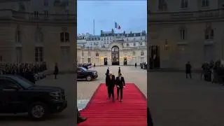 U.S. President-elect Donald Trump arrives at Élysée Palace and shakes hands with President Macron