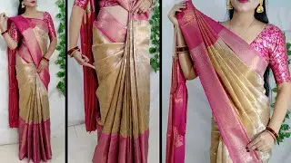 Banarshi Tissue Silk Saree Wearing Tips n tricks/How to make pleats perfectly/Saree  @Saundaryaa