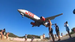 Skiathos airport jet blasts and insane low landings 4K