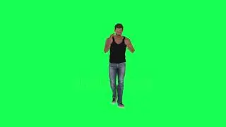 Criminal man and drug addict gangster with athletic body in green screen with tall height and dark