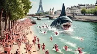 قرش عملاق معدل جينيا يفترس السباحين في بث مباشر خلال أكبر سباق عالمي ف باريس | ملخص Under Paris 2024