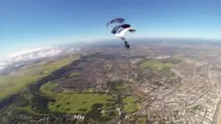 The Tigers Freefall Parachute Display Team drop into Eastbourne Airbourne