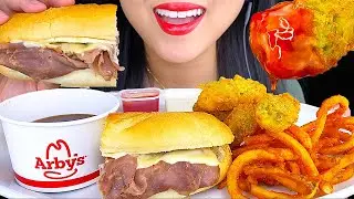 ASMR EATING FRENCH DIP SANDWICH, CURLY FRIES & JALAPEÑO POPPERS ARBY'S MUKBANG 먹방 ASMR Phan