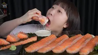 Salmon sashimi / Mukbang eating show