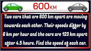 Two cars that are 600 km apart are moving towards each other. Find the speed of each car. |#Mospor