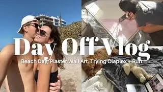 DAY OFF WORK VLOG | Beach Day, DIY Plaster Wall Art, Trying Olaplex Bonding Oil + Run