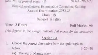 Kamrup District Class IX Annual Examination 2023|English question paper with solved MCQs and grammar