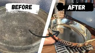 Restoring a vintage French copper pan using the traditional method, hand-wiping molten tin