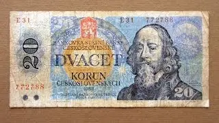 20 Czechoslovakian Korun Banknote (Twenty Korun Czechoslovakia: 1988) Obverse & Reverse