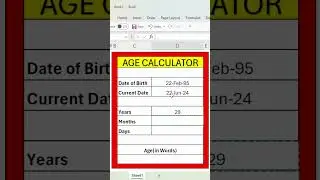 Age Calculator In Excel - #Shorts #excel #exceltech #exceltips