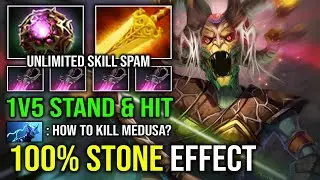 WTF 100% STONE EFFECT Full Aghanim OC Khanda 1v5 Radiance Burn Unkillable Carry Medusa Dota 2