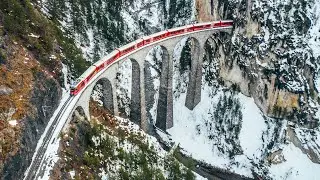 Landwasser Viaduct - drone aerial 4K