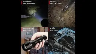 Rechargeable Tactical Flashlight, High Lumens LED, Super Bright, Zoomable, 5 Modes, Water Resistant
