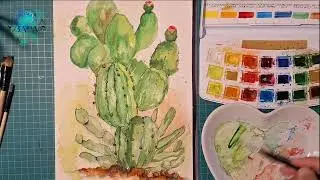 Drawing a cactus. Zeichnung eines Kaktus. Рисуем кактус