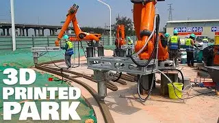 Robots 3D Print Park with Benches, Paths and Sculptures