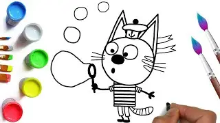 How to draw a cat Mug from the cartoon Three cats, drawing cartoon characters for children