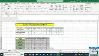 Quickly transpose a table in Excel