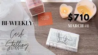 CASH ENVELOPE STUFFING ♡ Server Income ♡ March Paycheck 1 ♡ $710