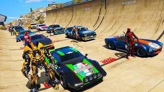 SUPERHEROES SPIDERMAN IRONMAN COMPETE ON THE RAMP! GTA V MODS
