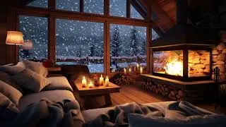 Perfect Winter Relaxation: Cabin with Crackling Fireplace & Soothing Blizzard Sounds | Resting Area