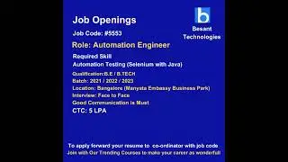 Automation Testing job opening. CTC : 5 LPA  