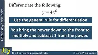 Differentiate y equals four x to the power 5