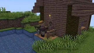 Идут работы. Подвешен груз.Строю хижину рыбака в Minecraft 1.15.2