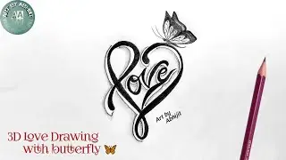 How to draw love heart with butterfly // 3d Love Drawing // 3D letters drawing @ArtbyAbhijit