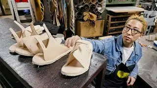 Process of making Handmade Luxury Leather Slippers. Leather Shoes Factory