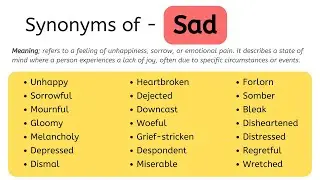 Synonyms Of Sad, Sad Synonyms Words List, Meaning & Example Words #vocabulary #synonyms